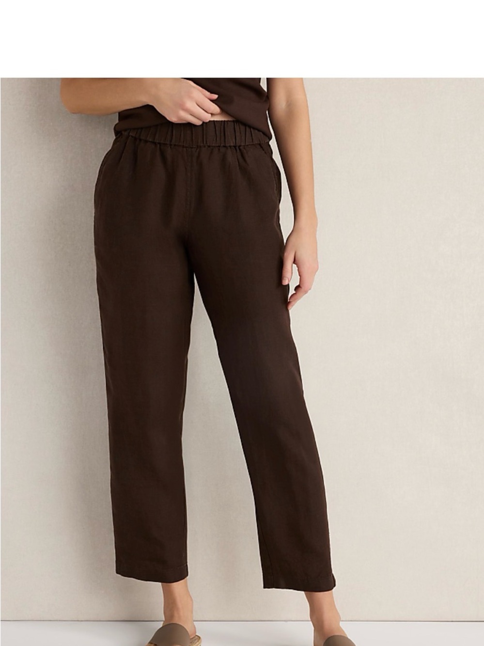 Women's Linen Straight Leg Pull-On Pants in Dark Brown